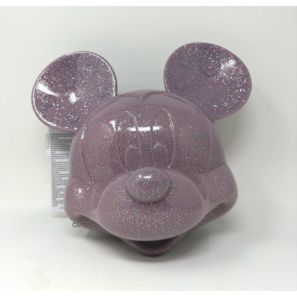 Loungefly Disney Parks Mickey Mouse 3D Molded Head Purple Glitter Crossbody Bag